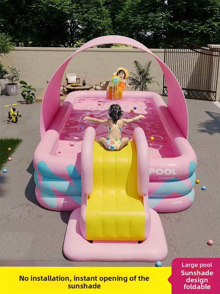 Inflatable Pool With Sunshade  - Water Slide Inflatable 评论和价格