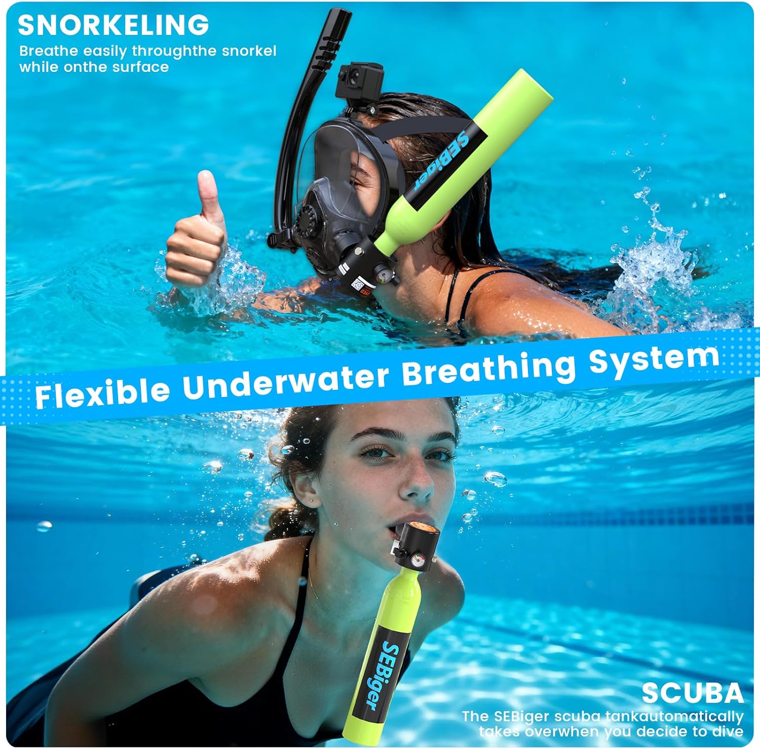 Mini Scuba Tank 0.5L with Full - Snorkel Mask Full Face 评论和价格